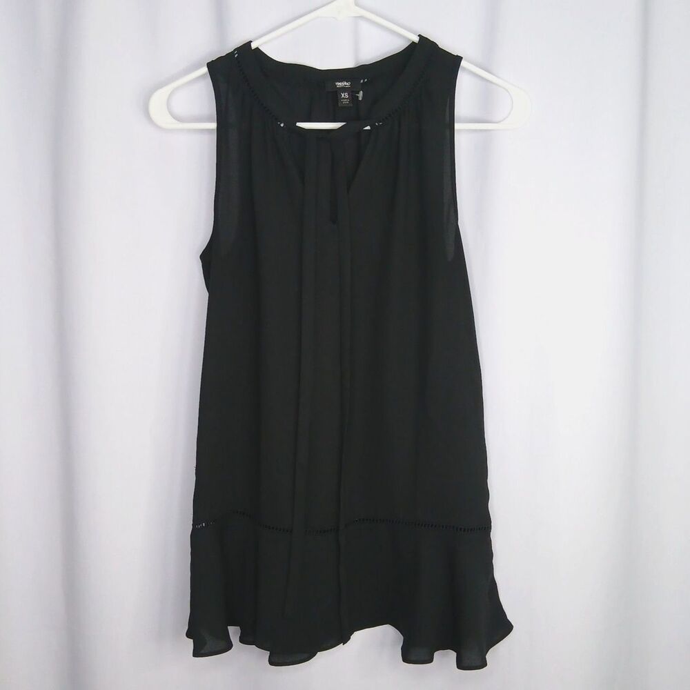 Mossimo V-neck Sleeveless Tunic Blouse Pullover Top Lghtweight Black Womens XS